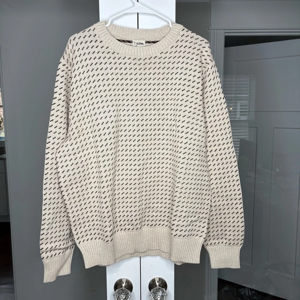NWT J. Crew Heritage Cotton Sweater Bird's-eye Stitch Hthr Sand Inky Mocha